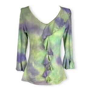 Lilac Garden Y2K Fairy Green Purple Blouse Sz S